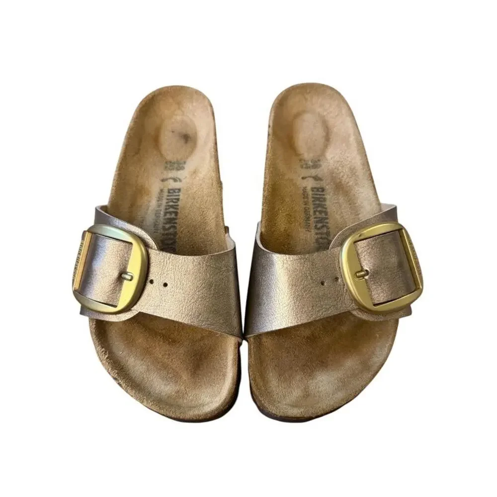Birkenstock Madrid Big Buckle Sandal Gold Birko Flor Women size 38 US 7